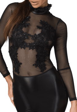 Noir Handmade Powerwetlook mit Tüll Minikleid mit Applikationen VIP – Bild 3
