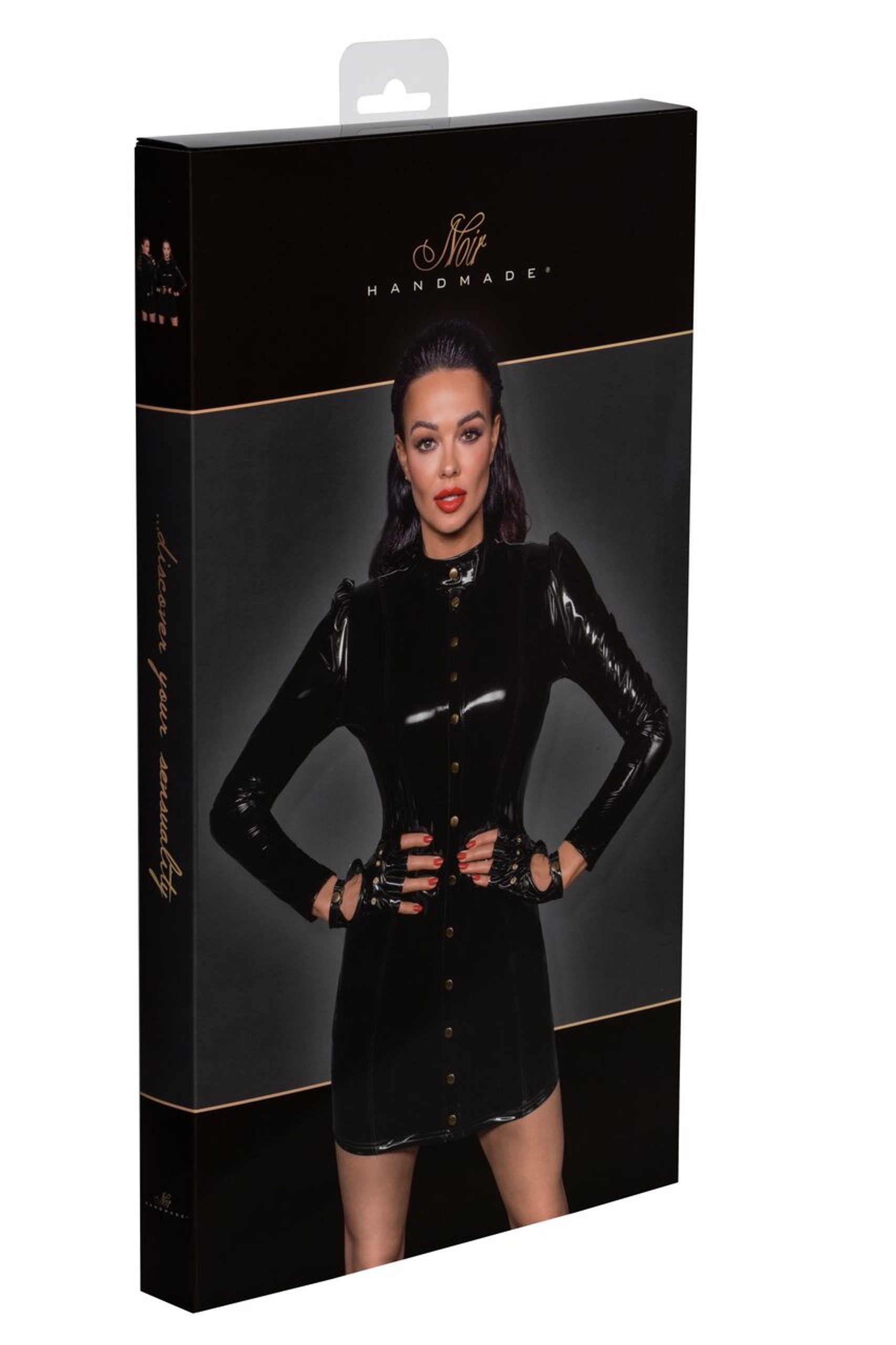 Noir Handmade Kurzes PVC Kleid mit goldenen Schnallen – Bild 8