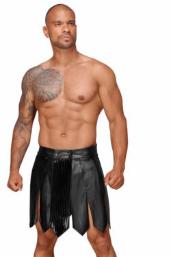 Noir Handmade Ecoleather Gladiator Rock mit PVC Zierfalten