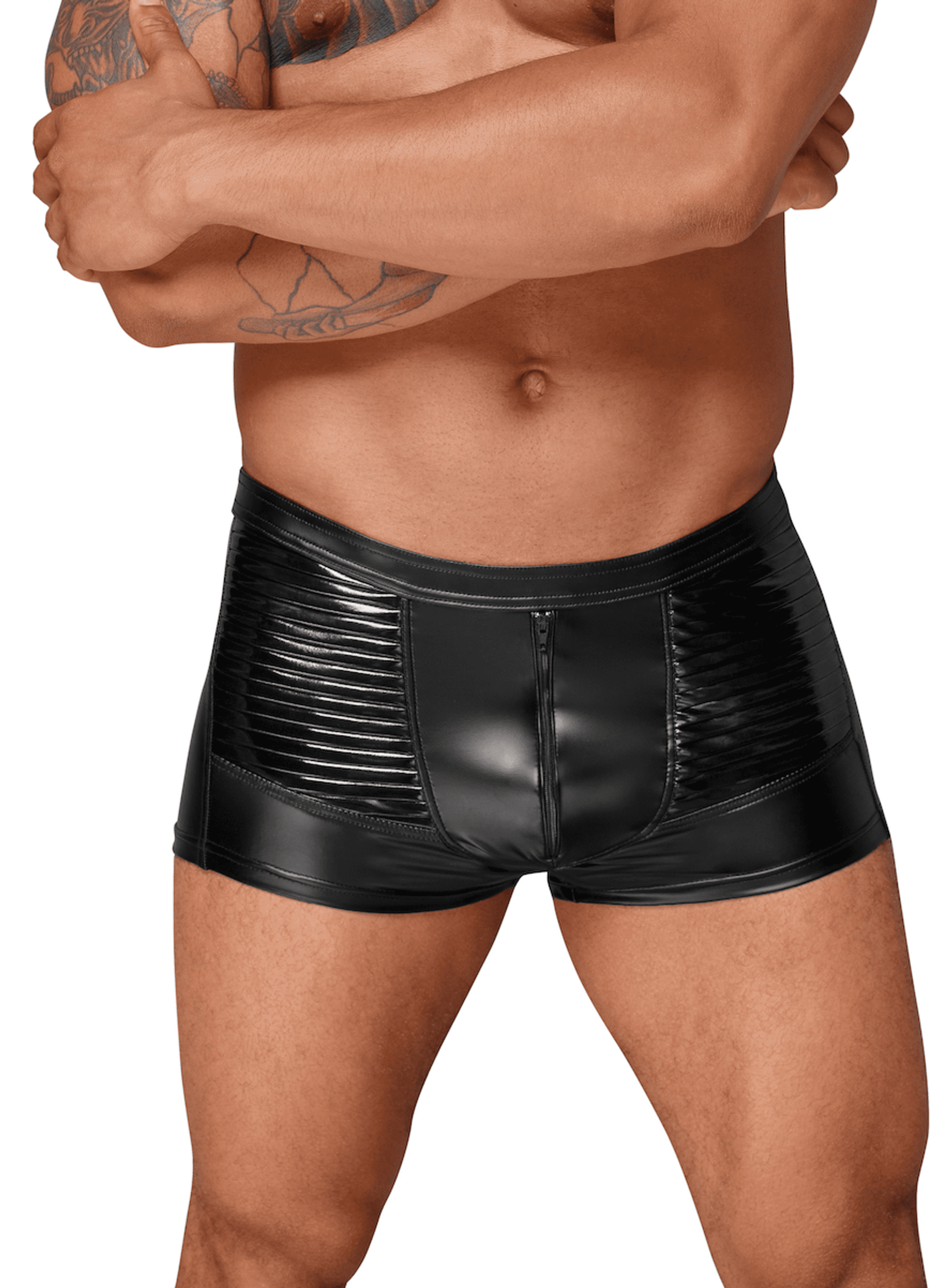 Noir Handmade Powerwetlook Shorts mit dekorativen PVC Zierfalten – Bild 3