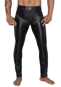 Noir Handmade Powerwetlook-Longpants mit Einsätzen und Taschen aus 3D-Netz – Bild 2