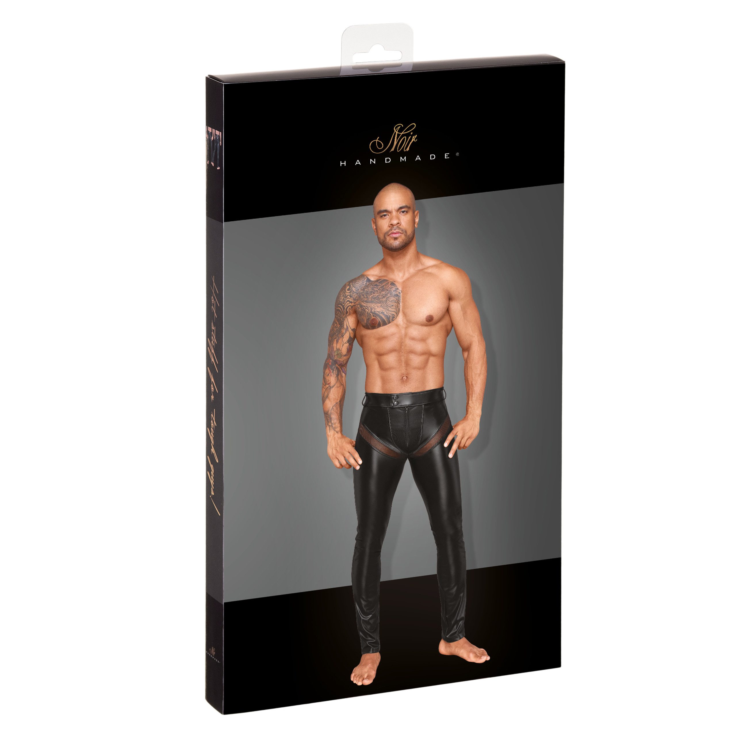 Noir Handmade Powerwetlook-Longpants mit Einsätzen und Taschen aus 3D-Netz – Bild 4