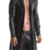 RFP Herren Mantel RMSergio001 – Eleganter schwarzer Wetlook-Trenchcoat im Slim-Fit