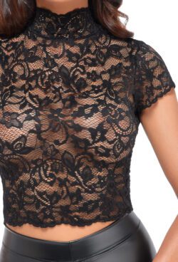 NOIR HANDMADE – F303 – Verführerisches Spitzenoberteil mit hohem Kragen – Bild 9
