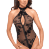 NOIR HANDMADE – Verführerischer Halter-Bodysuit – F314 Ego flocked mesh halter bodysuit
