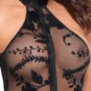 NOIR HANDMADE – Verführerischer Halter-Bodysuit – F314 Ego flocked mesh halter bodysuit – Bild 7