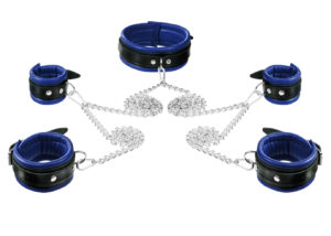 K Opium leder fesselset blau mit 180 m kette und 5 karabinerhaken