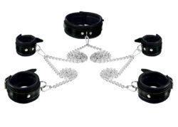 K Opium leder fesselset schwarz mit 180 m kette und 5 karabinerhaken