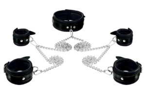 K Opium leder fesselset schwarz mit 180 m kette und 5 karabinerhaken